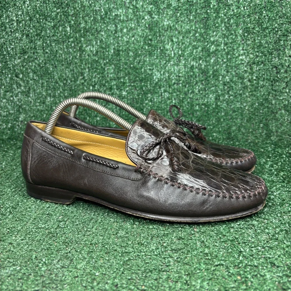 Mezlan Genuine Crocodile Leather Tassel Loafers Luxury Dress Shoes Brown Mens 8M
